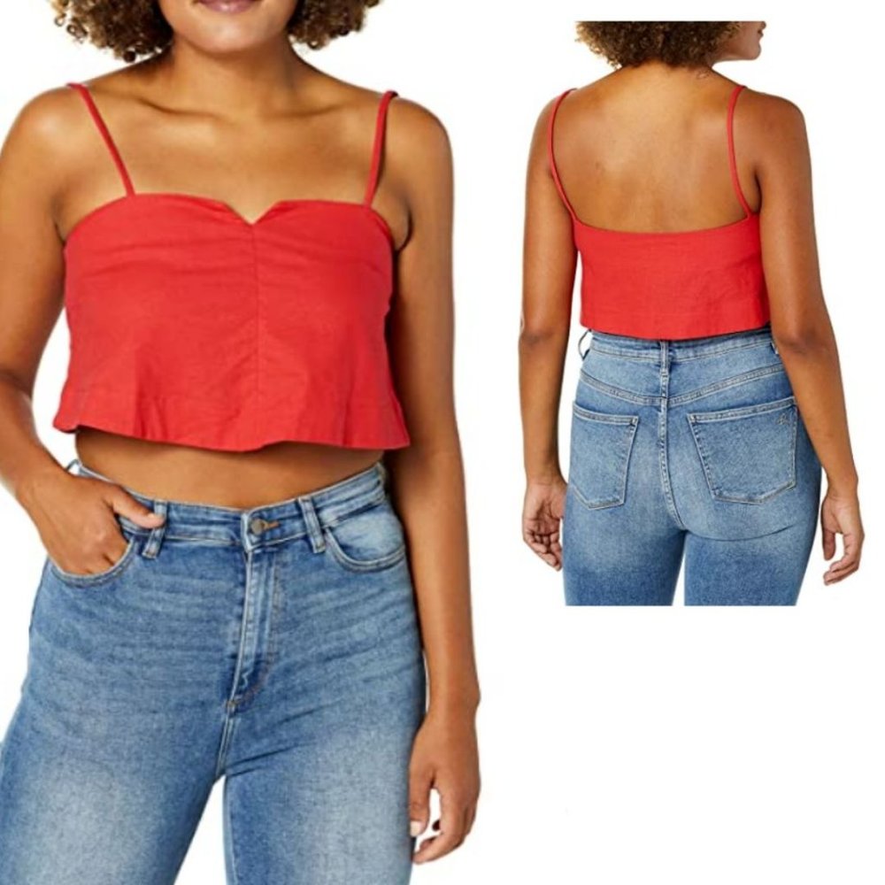 Clayton Jessie Woven Cami Crop Top Red Medium Women Spaghetti Strap Boxy Fit NEW